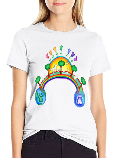 Rainbow Bridge Earth Paw Print Black T-Shirt