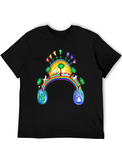 Rainbow Bridge Earth Paw Print Black T-Shirt