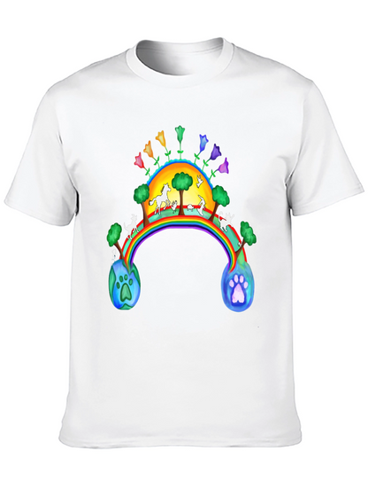 Rainbow Bridge Earth Paw Print Black T-Shirt