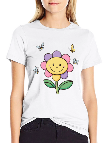 Happy Flower Graphic Tee - Black T-Shirt