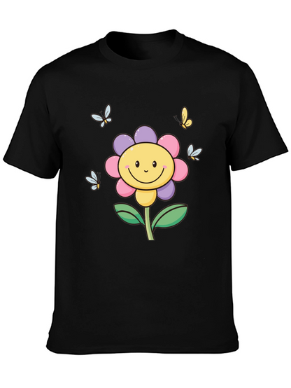 Happy Flower Graphic Tee - Black T-Shirt