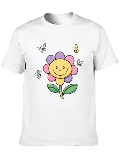 Happy Flower Graphic Tee - Black T-Shirt