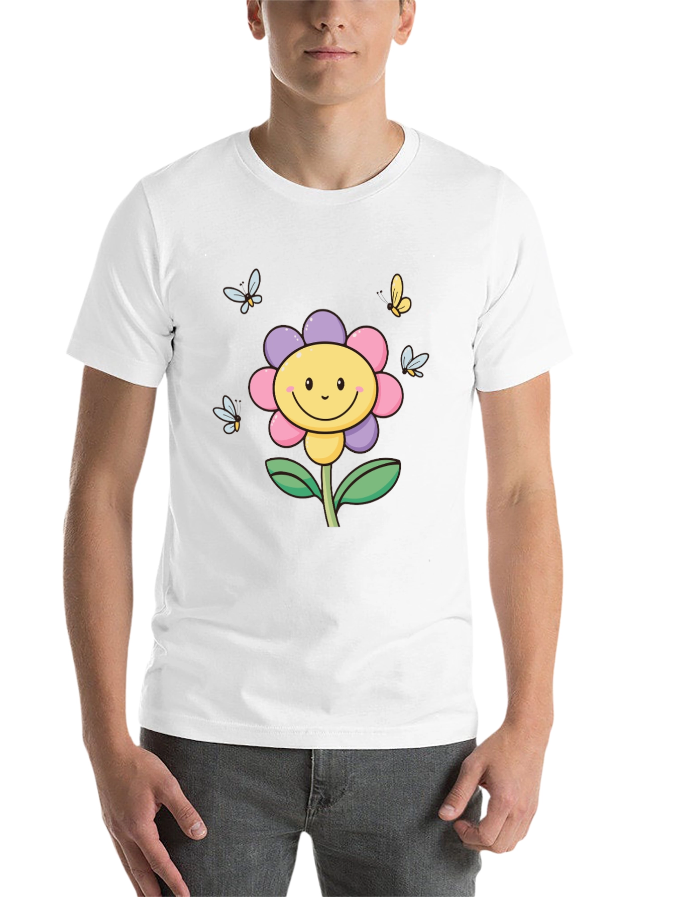 Happy Flower Graphic Tee - Black T-Shirt