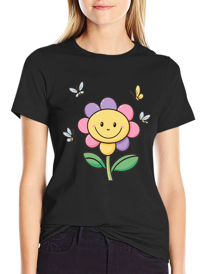 Happy Flower Graphic Tee - Black T-Shirt
