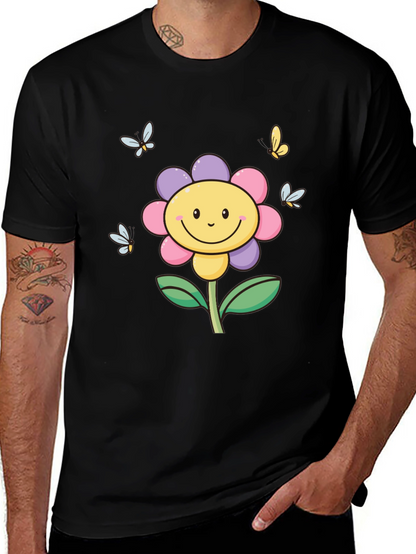 Happy Flower Graphic Tee - Black T-Shirt