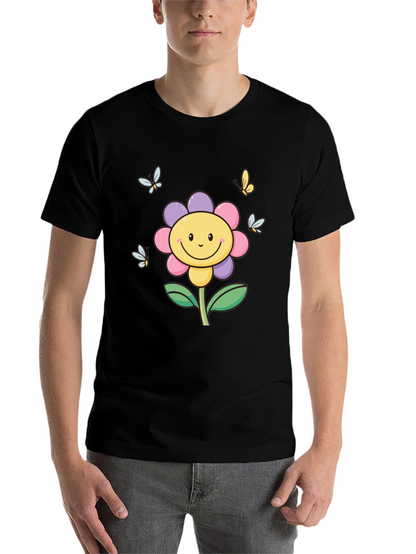 Happy Flower Graphic Tee - Black T-Shirt