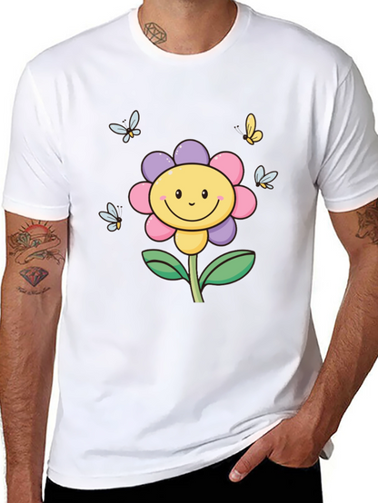 Happy Flower Graphic Tee - Black T-Shirt