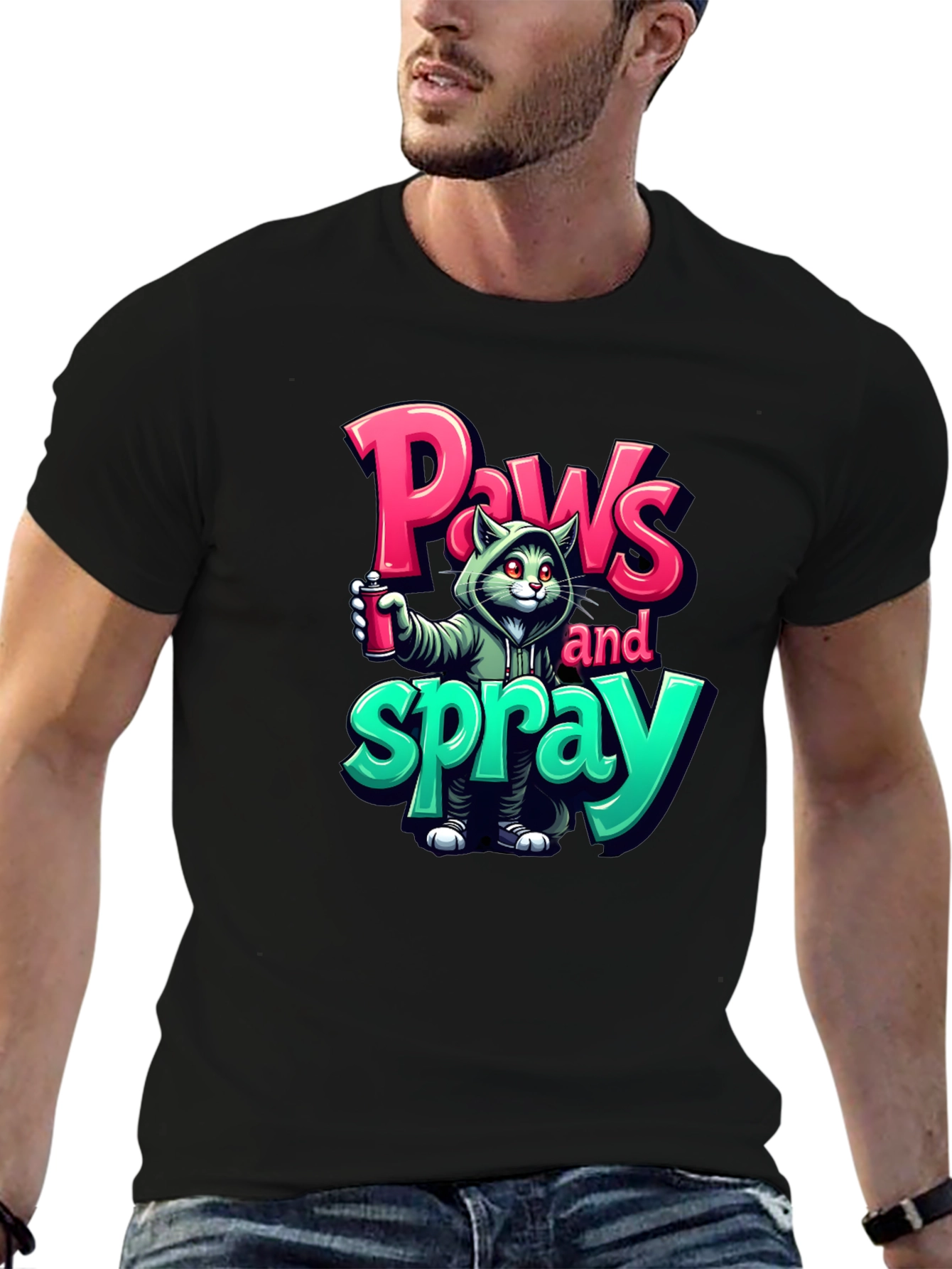Paws and Spray T-Shirt - Urban Graffiti Cat Tee