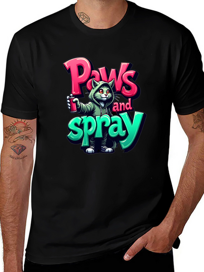 Paws and Spray T-Shirt - Urban Graffiti Cat Tee