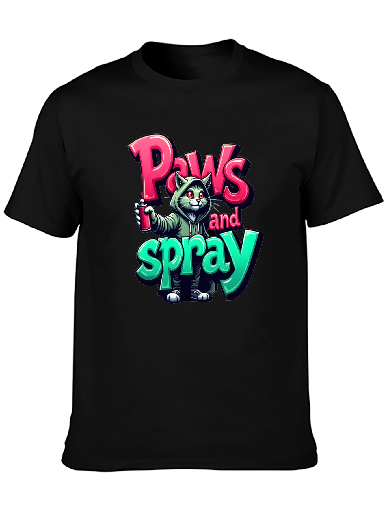 Paws and Spray T-Shirt - Urban Graffiti Cat Tee