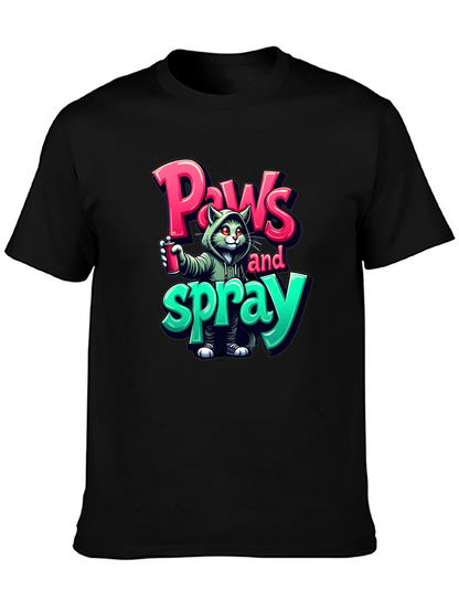 Paws and Spray T-Shirt - Urban Graffiti Cat Tee
