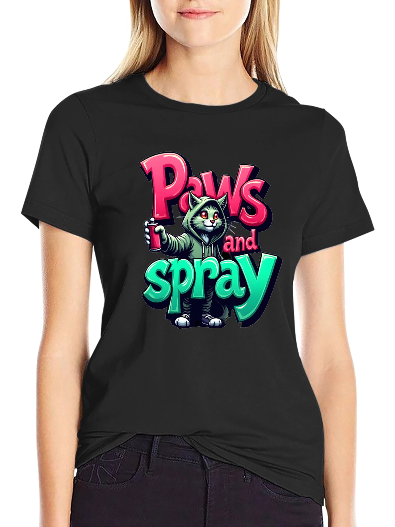 Paws and Spray T-Shirt - Urban Graffiti Cat Tee