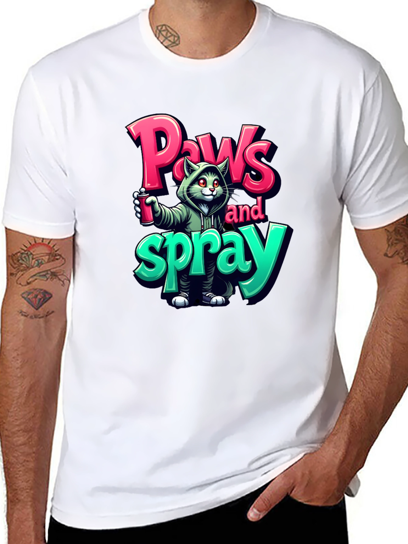 Paws and Spray T-Shirt - Urban Graffiti Cat Tee
