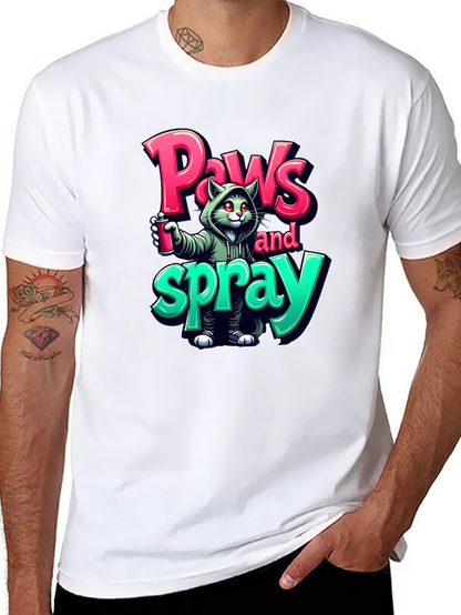 Paws and Spray T-Shirt - Urban Graffiti Cat Tee