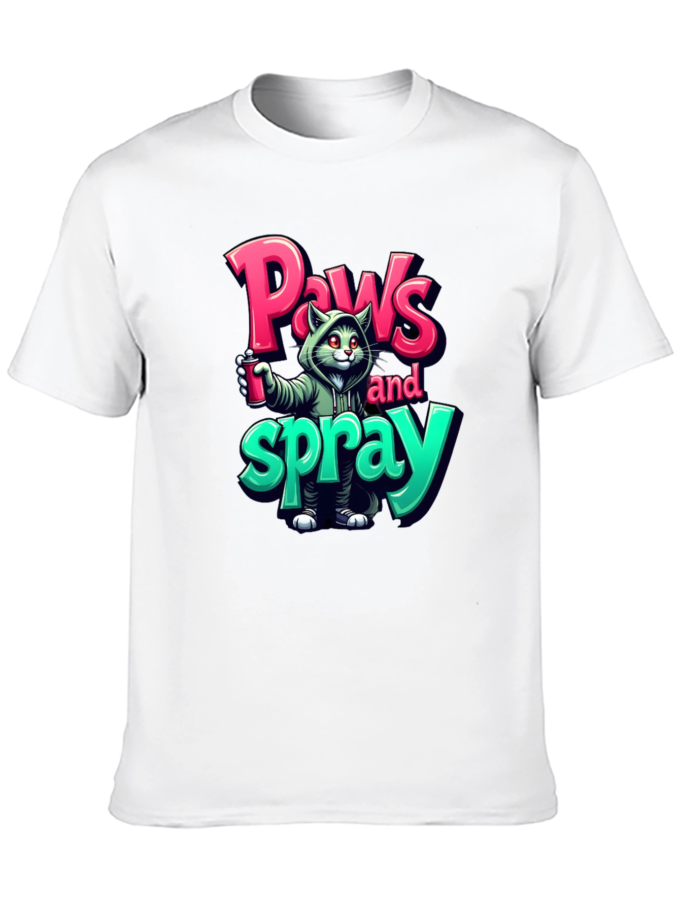 Paws and Spray T-Shirt - Urban Graffiti Cat Tee