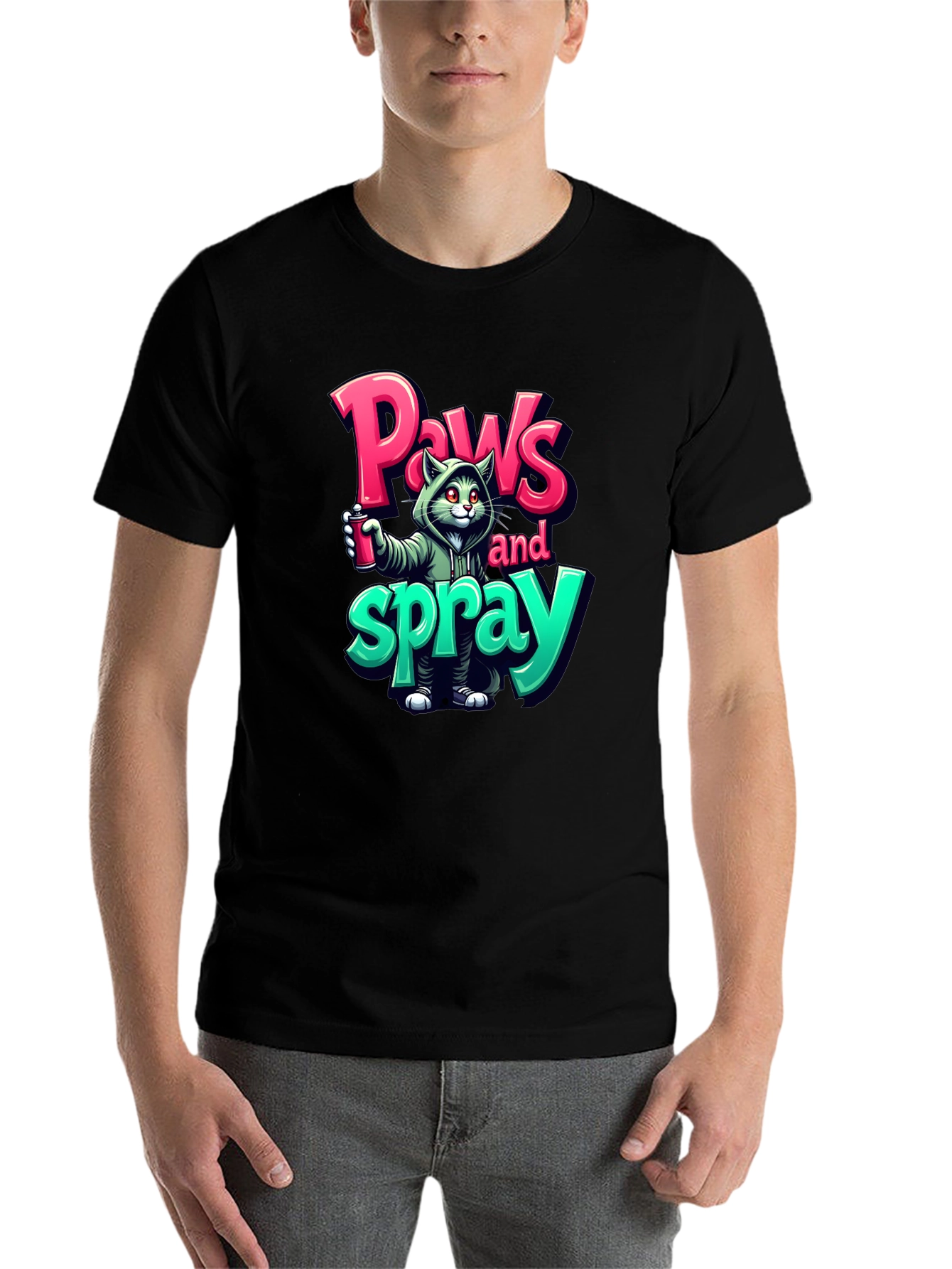 Paws and Spray T-Shirt - Urban Graffiti Cat Tee