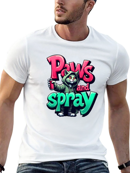 Paws and Spray T-Shirt - Urban Graffiti Cat Tee