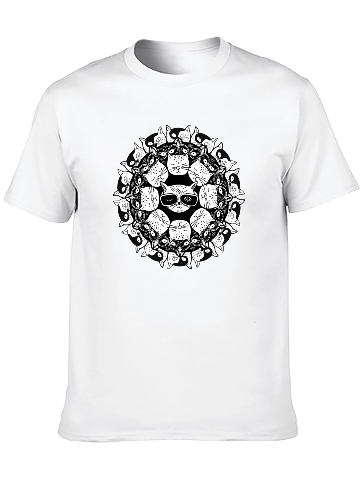 Cool Cat Mandala Black T-Shirt