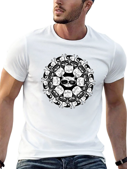 Cool Cat Mandala Black T-Shirt