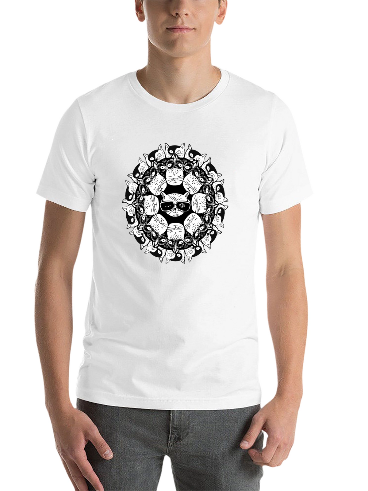 Cool Cat Mandala Black T-Shirt