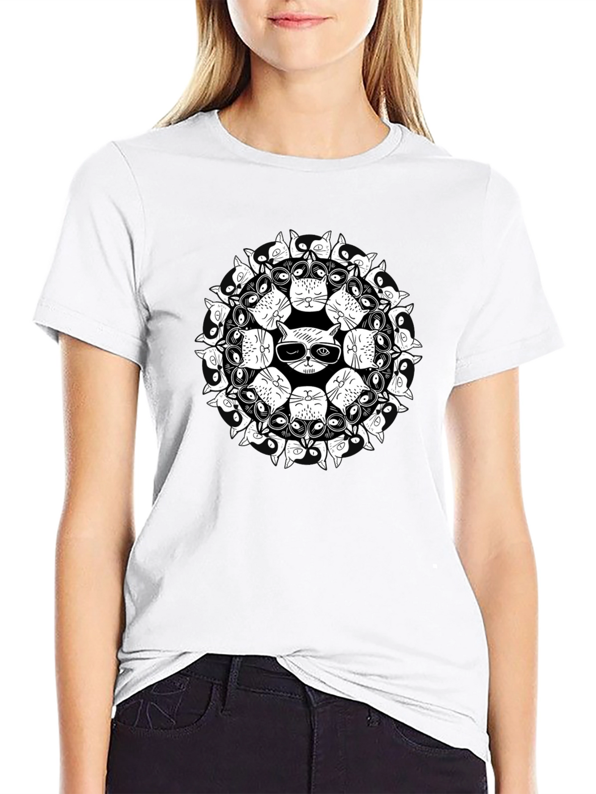 Cool Cat Mandala Black T-Shirt