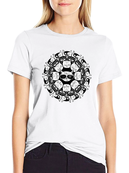Cool Cat Mandala Black T-Shirt