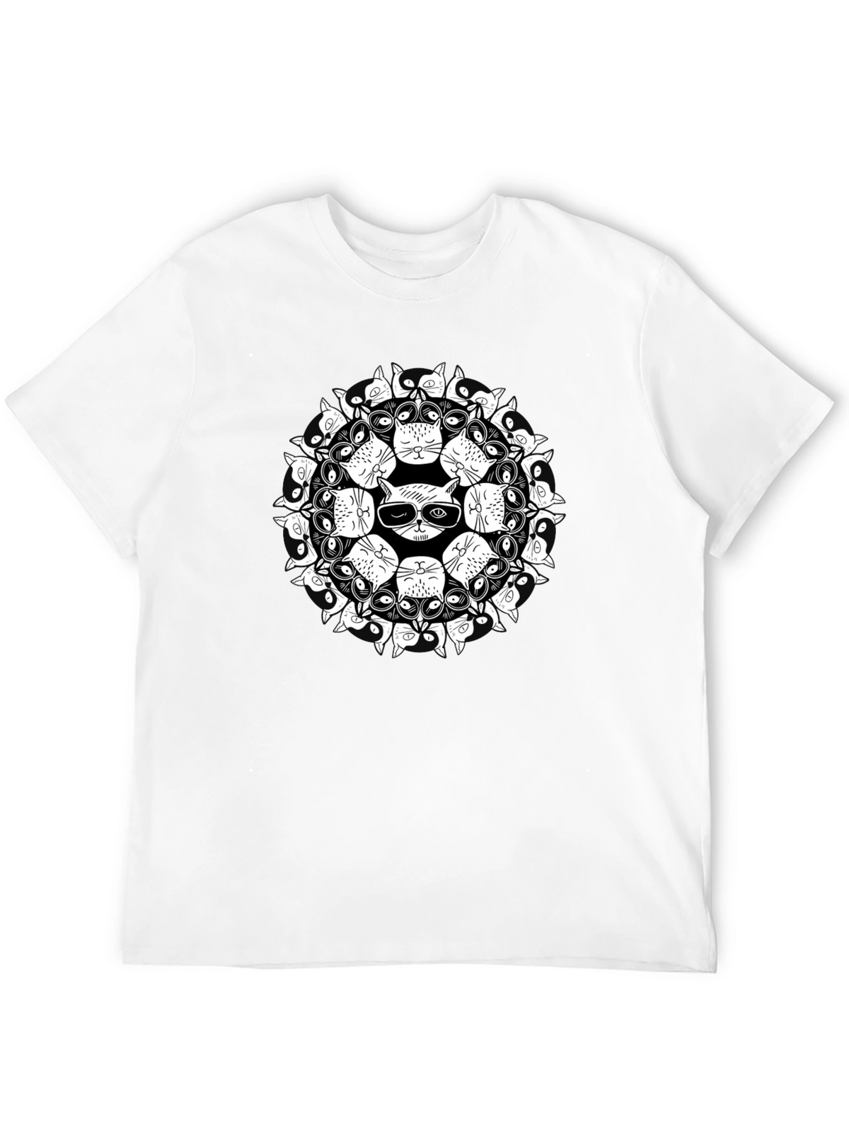 Cool Cat Mandala Black T-Shirt