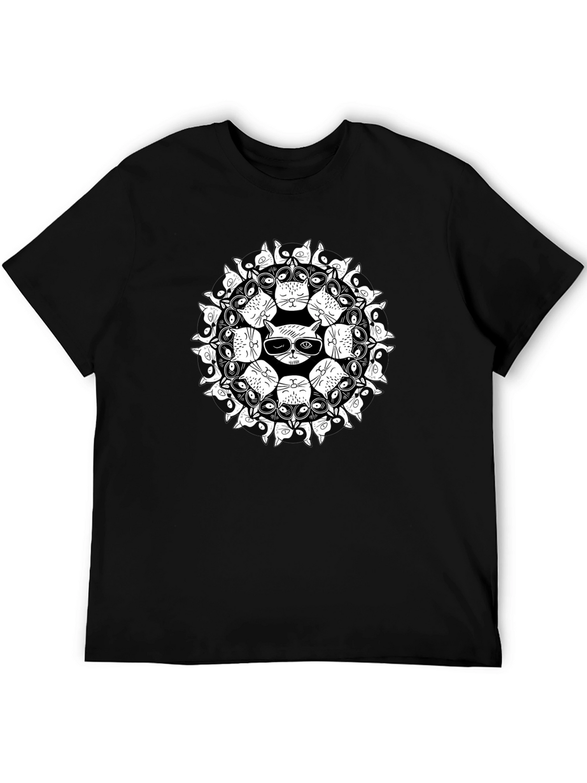 Cool Cat Mandala Black T-Shirt