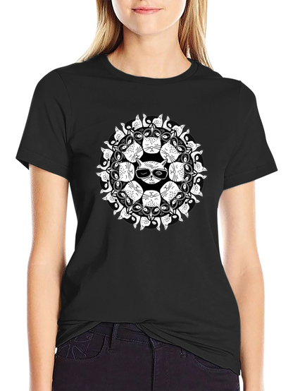 Cool Cat Mandala Black T-Shirt