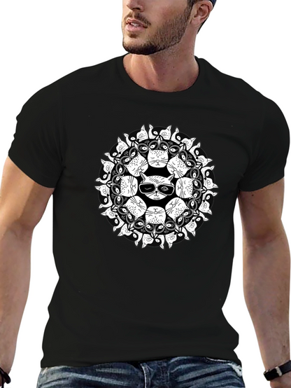 Cool Cat Mandala Black T-Shirt