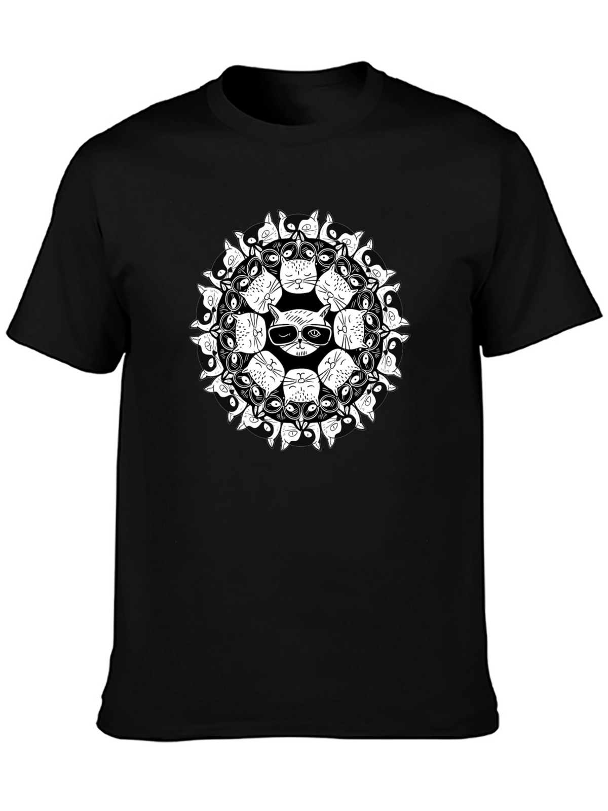 Cool Cat Mandala Black T-Shirt
