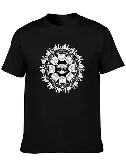 Cool Cat Mandala Black T-Shirt