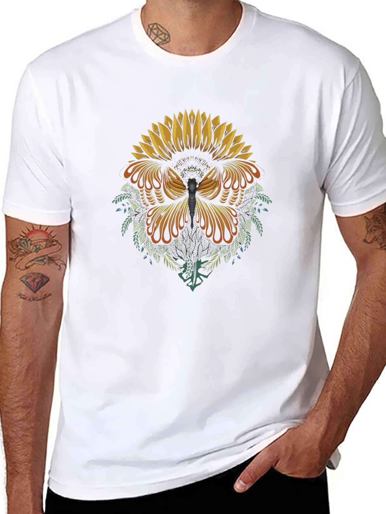 Sunflower Butterfly Graphic Tee - Black Cotton Blend
