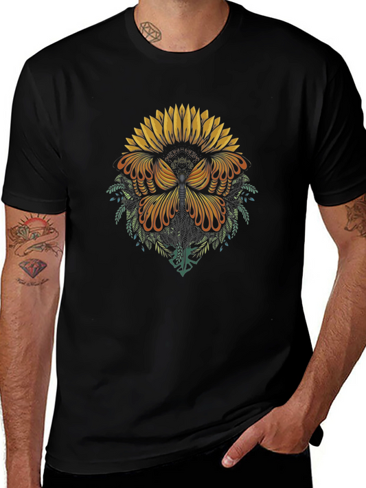 Sunflower Butterfly Graphic Tee - Black Cotton Blend