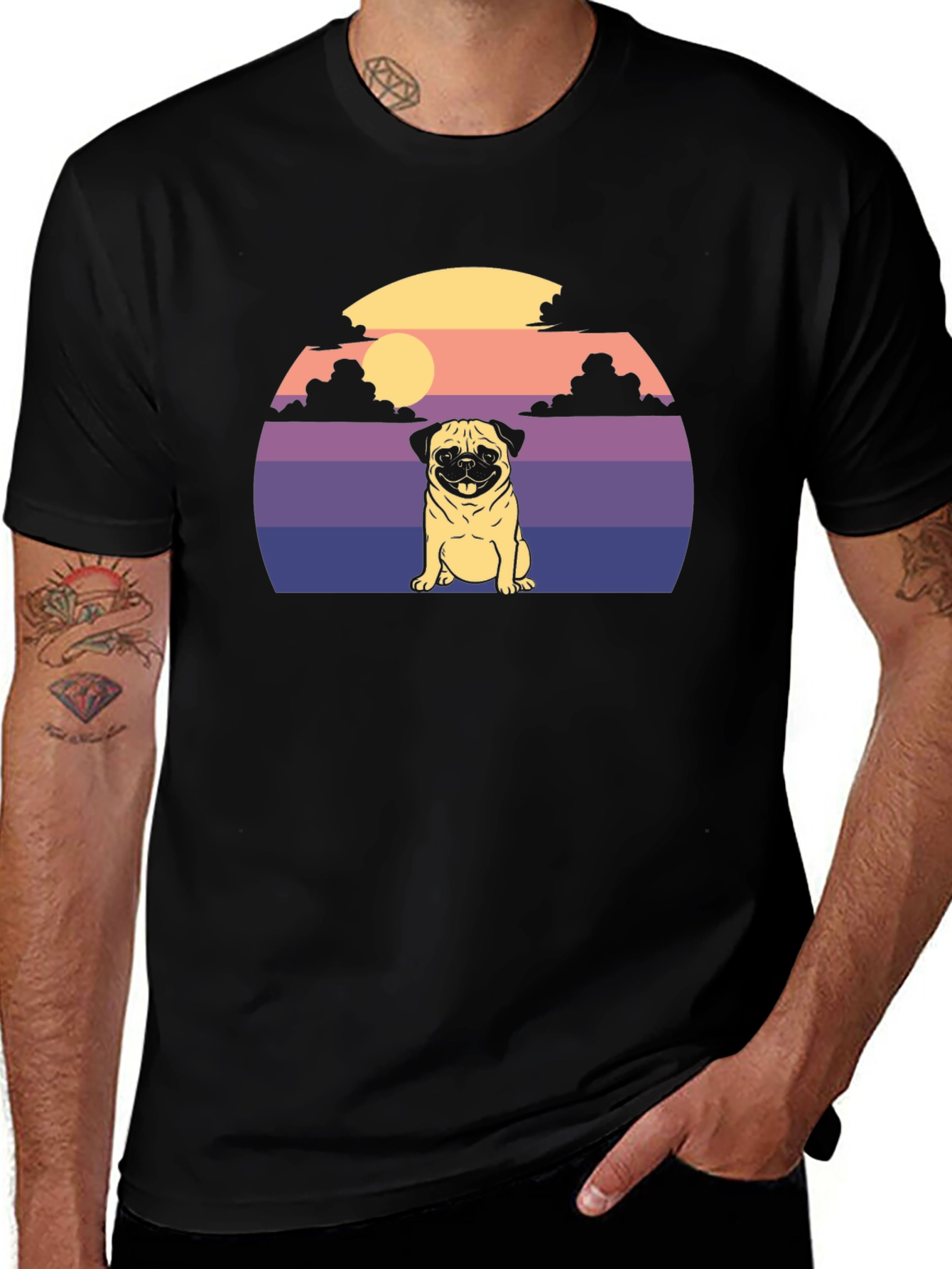 Pug Sunset Graphic T-Shirt