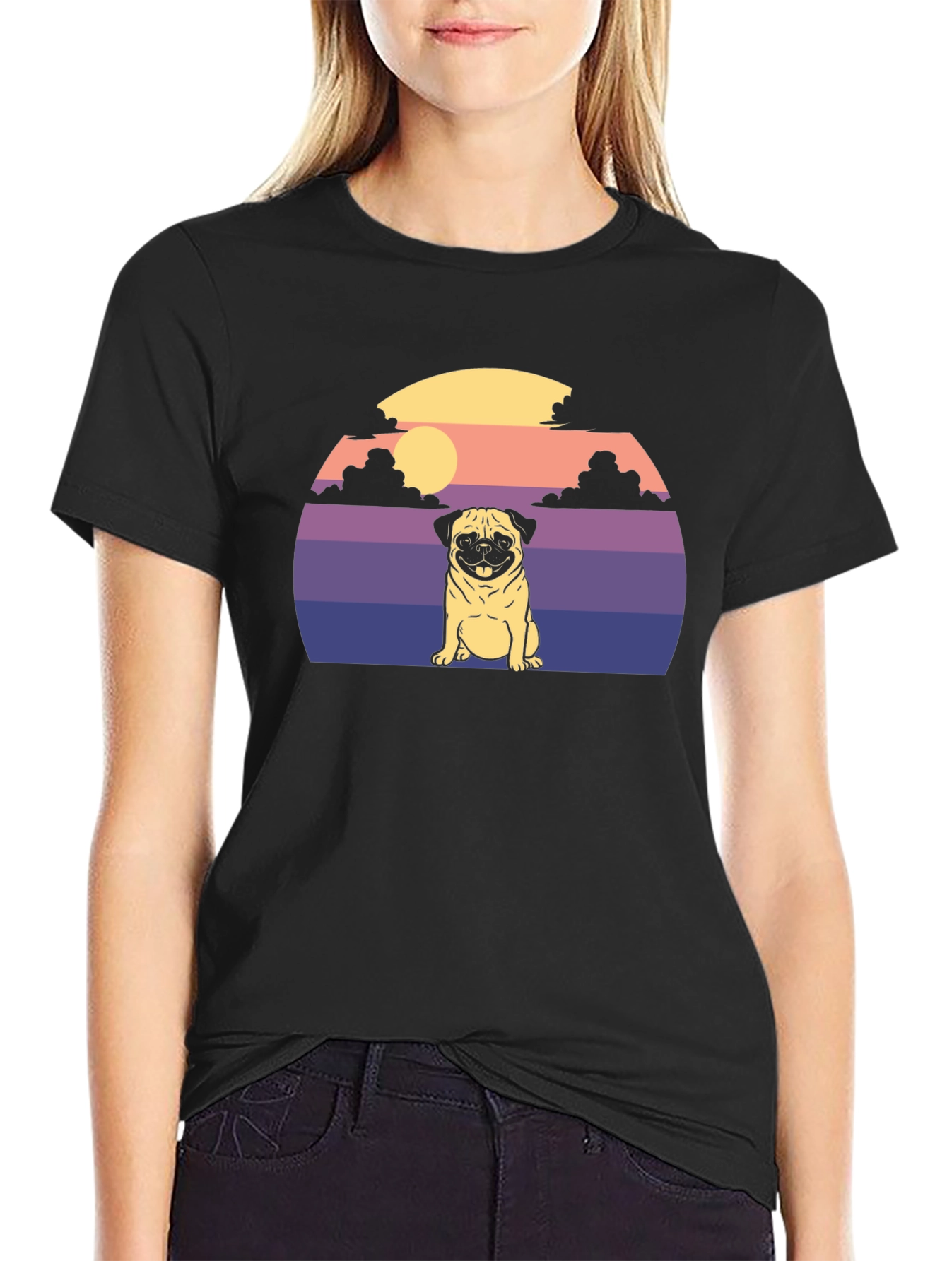 Pug Sunset Graphic T-Shirt