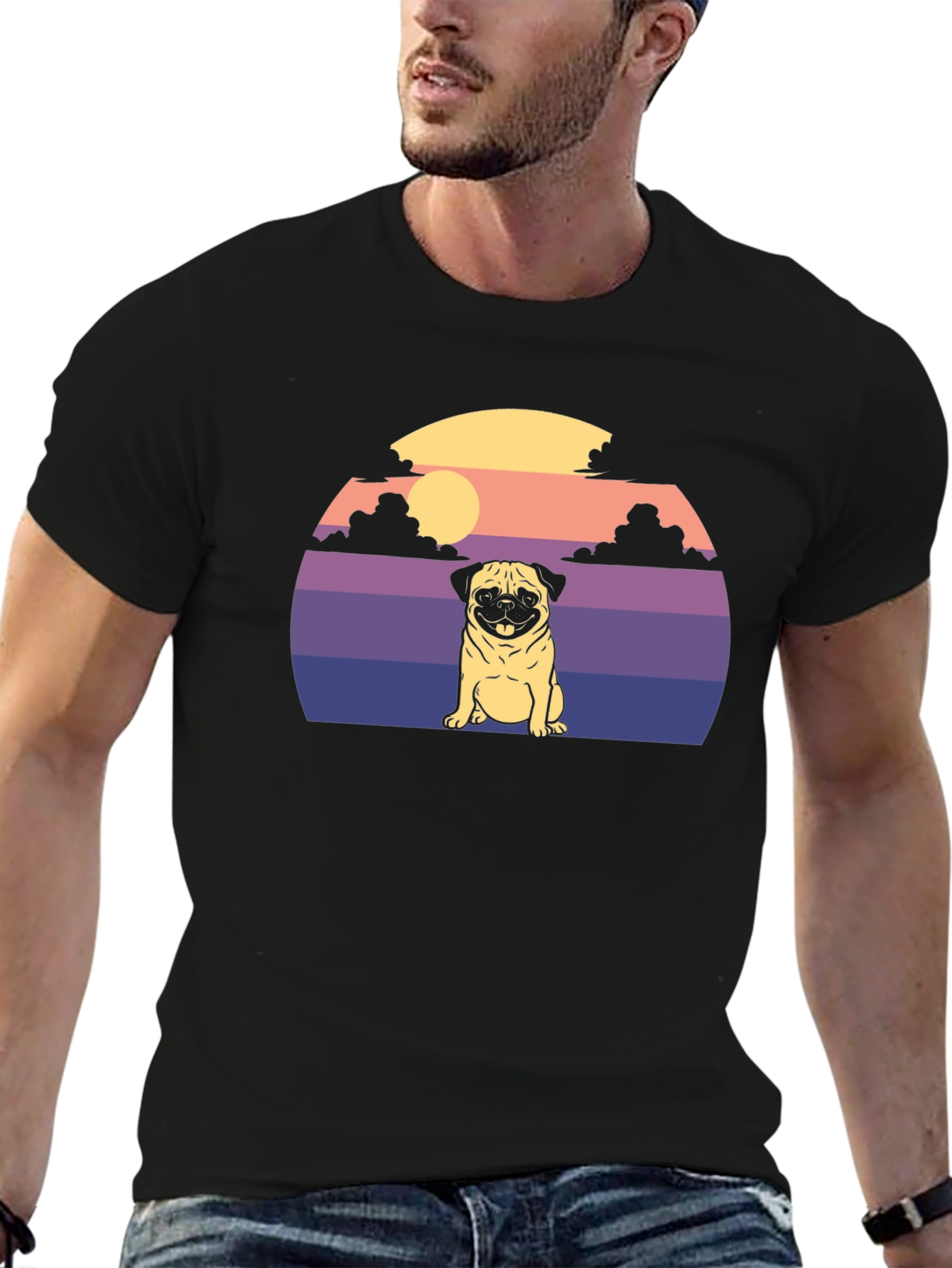 Pug Sunset Graphic T-Shirt