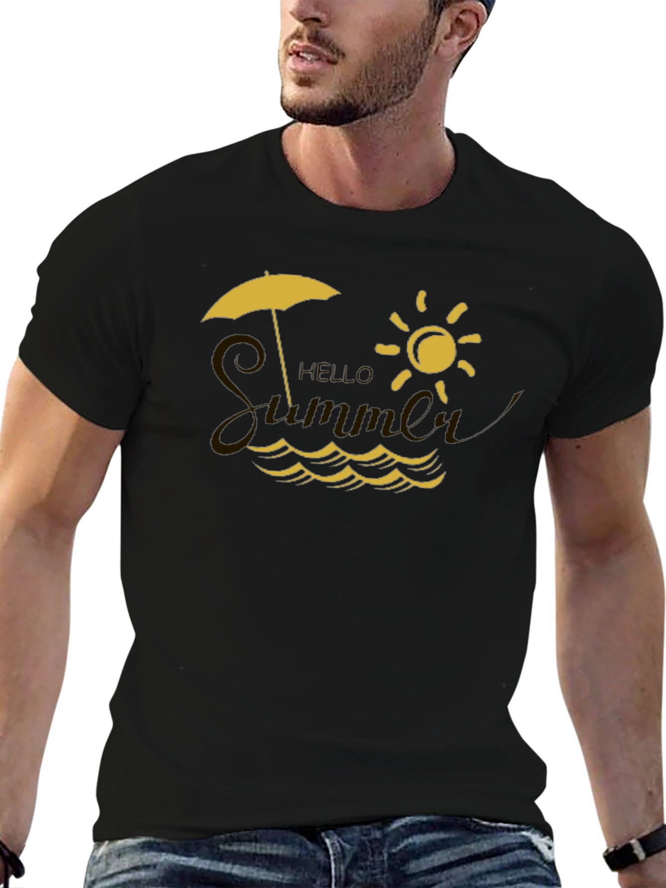Hello Summer Graphic Tee - Black Cotton T-Shirt
