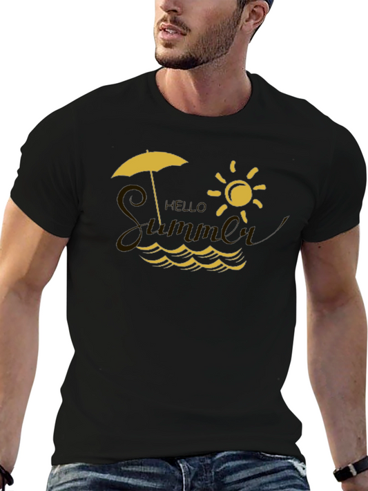 Hello Summer Graphic Tee - Black Cotton T-Shirt