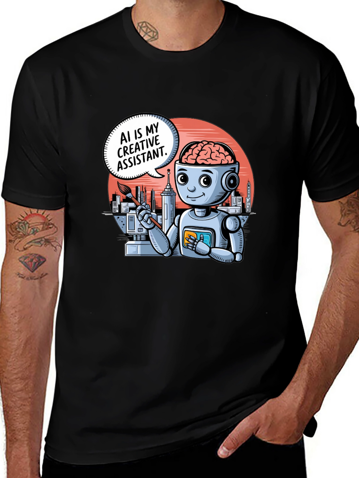 AI Creative Assistant T-Shirt - Modern Robot Artist Tee