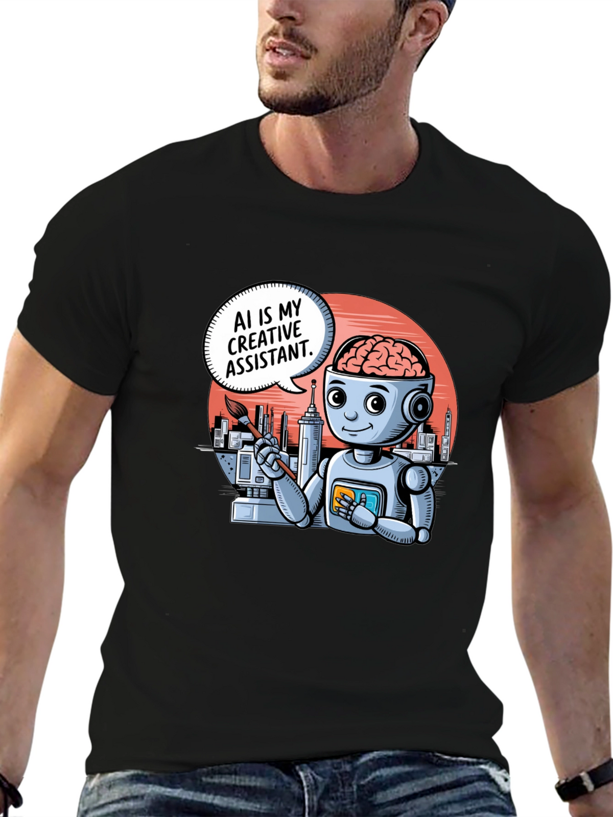 AI Creative Assistant T-Shirt - Modern Robot Artist Tee