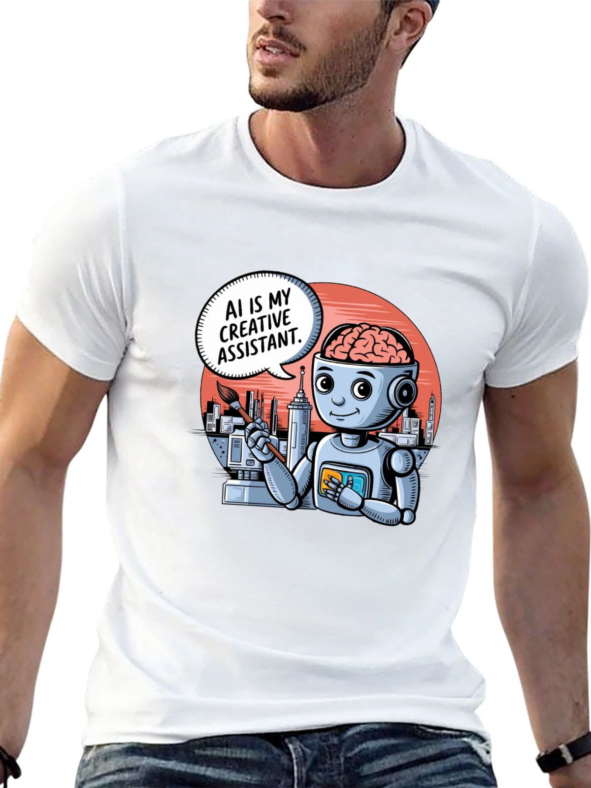 AI Creative Assistant T-Shirt - Modern Robot Artist Tee