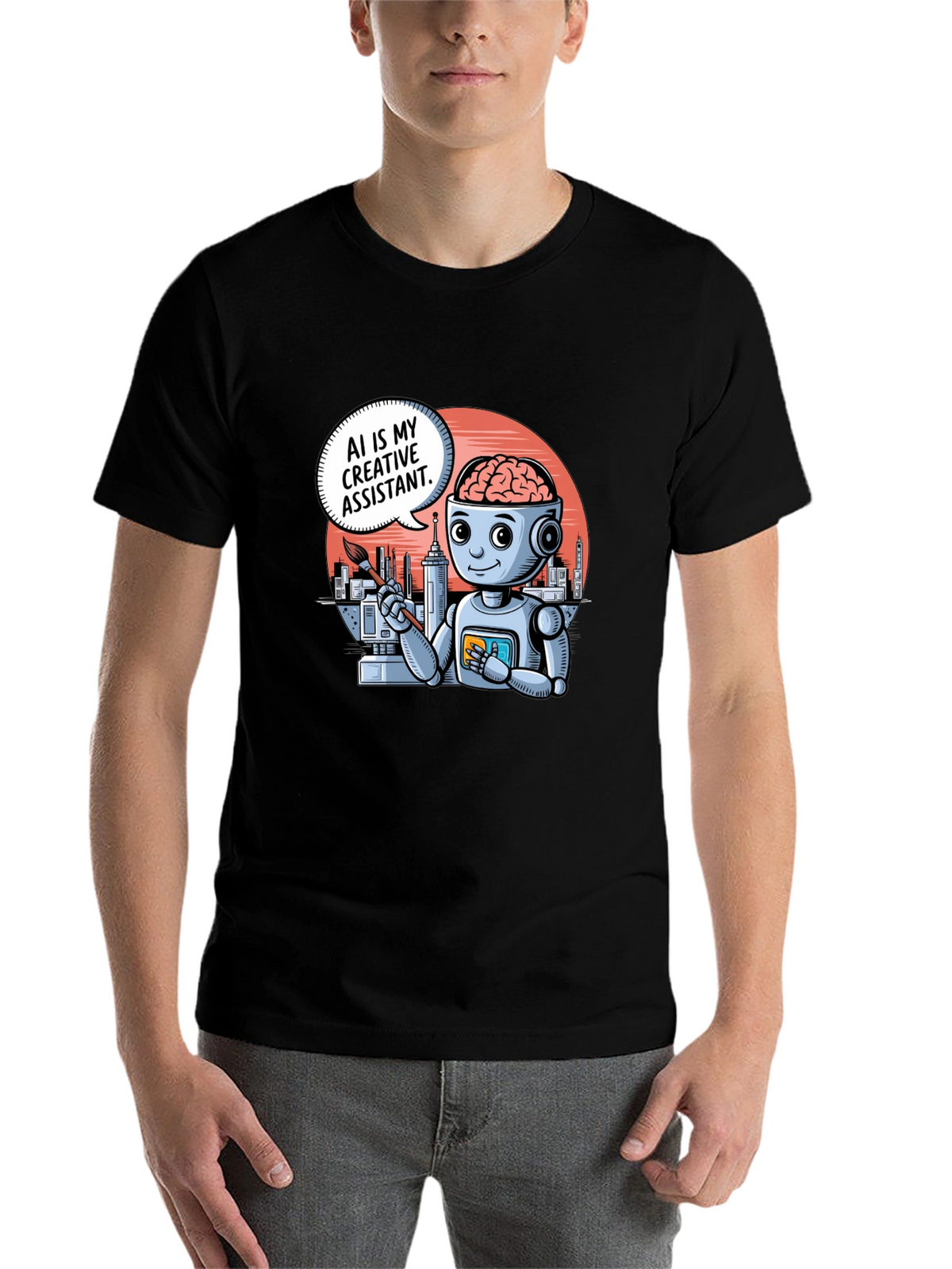 AI Creative Assistant T-Shirt - Modern Robot Artist Tee