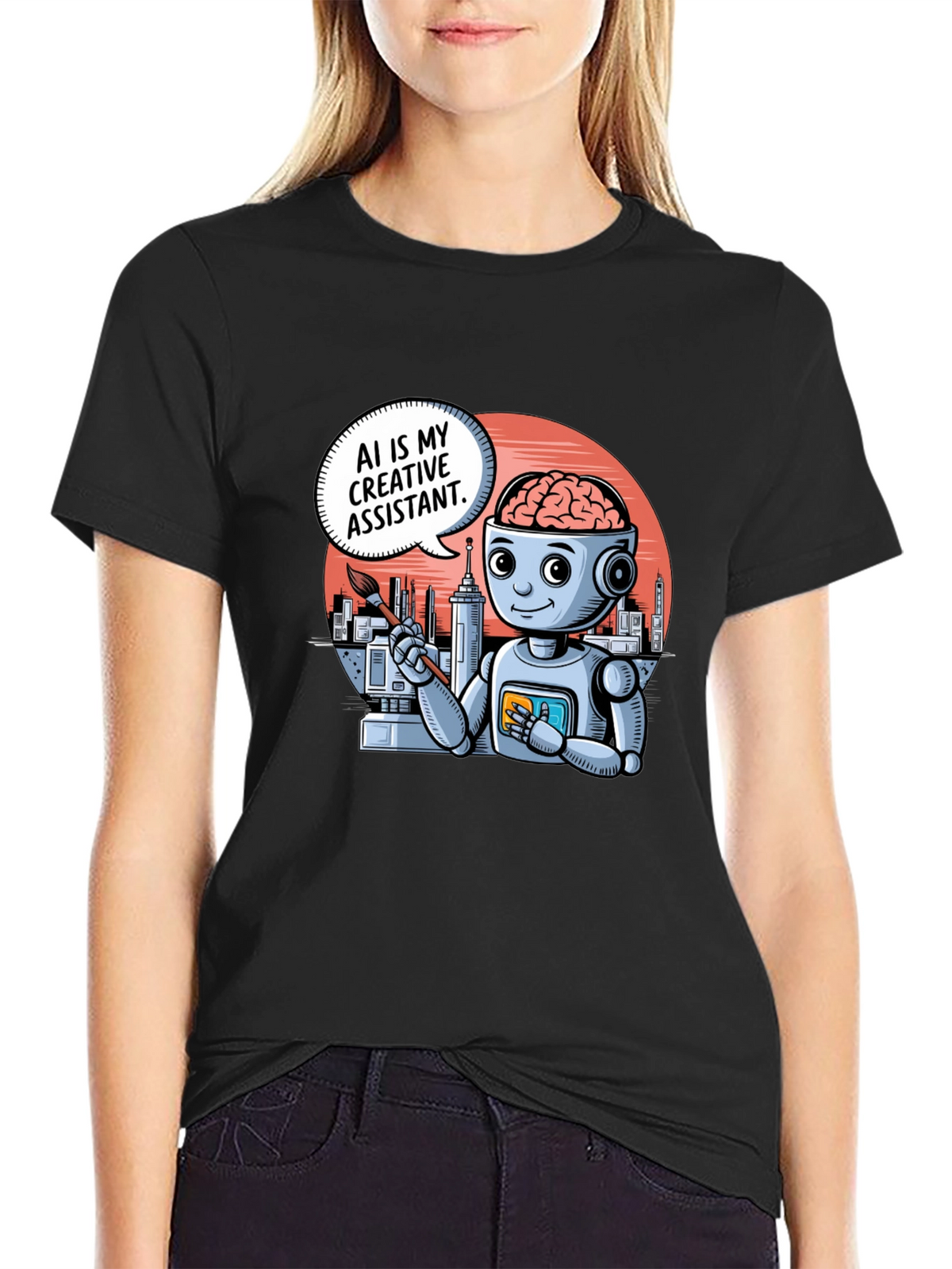AI Creative Assistant T-Shirt - Modern Robot Artist Tee