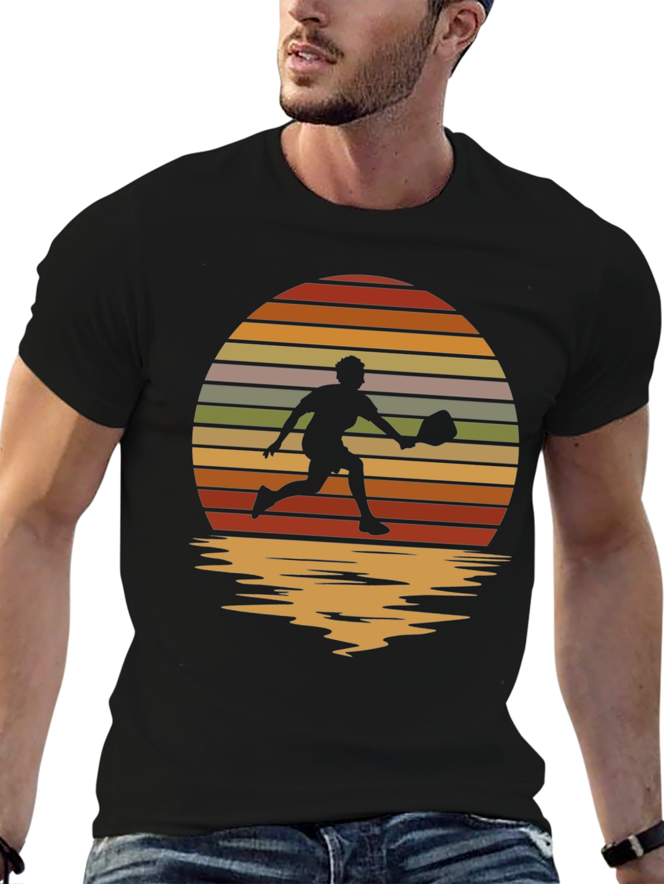 Retro Sunset Pickleball Player Graphic T-Shirt