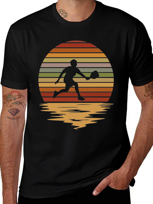 Retro Sunset Pickleball Player Graphic T-Shirt
