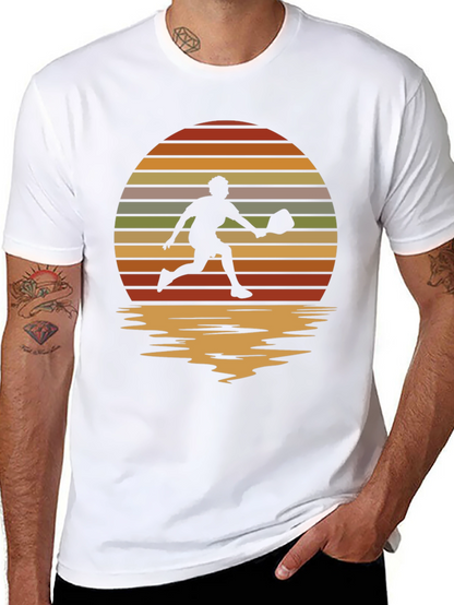 Retro Sunset Pickleball Player Graphic T-Shirt
