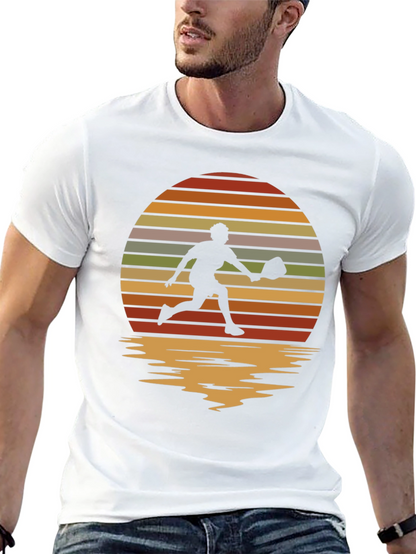 Retro Sunset Pickleball Player Graphic T-Shirt