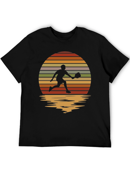 Retro Sunset Pickleball Player Graphic T-Shirt