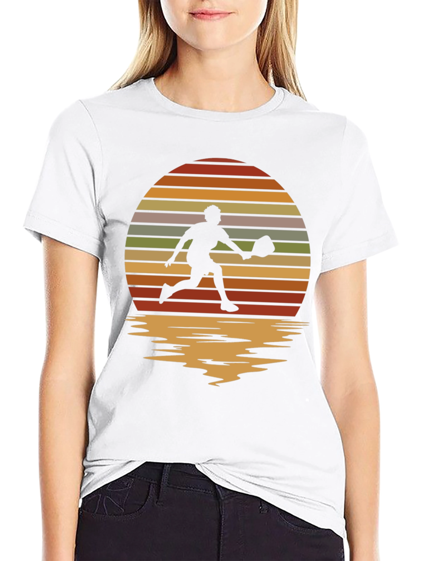 Retro Sunset Pickleball Player Graphic T-Shirt